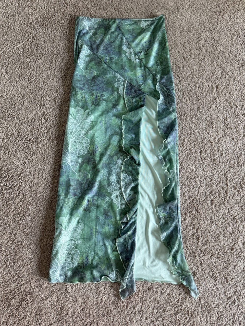 Green Patterned Ruffle Skirt